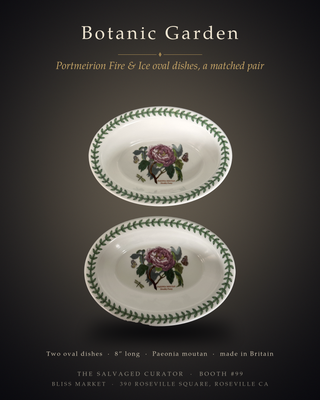 Portmeirion Botanic Garden Fire & Ice 8” Oval Baking Dishes Shrubby Peony - Set of 2