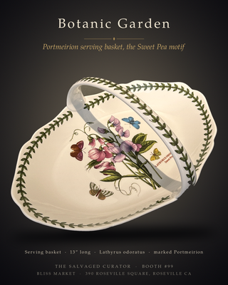Portmeirion Botanic Garden Low Oval Bread Basket Sweet Pea 13" Handle Bowl