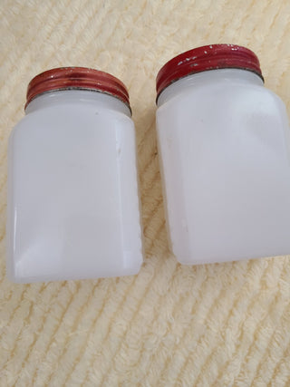 Hazel Atlas Milk Glass Dutch Boy/Girl Pepper & Salt Shaker Set RCD|85985