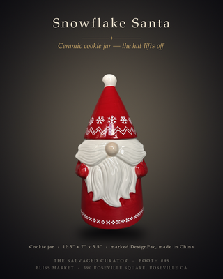Christmas Santa Gnome Ceramic Cookie Jar Holiday Decor