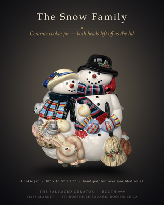 Winter Snowman Family & Woodland Animals Ceramic Cookie Jar