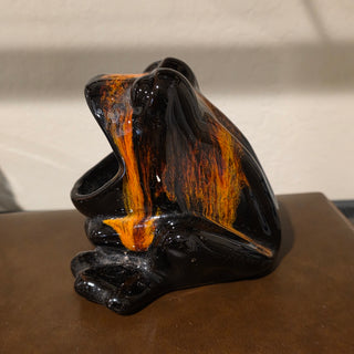 Vtg Brown/Orange Glazed Frog Soapholder