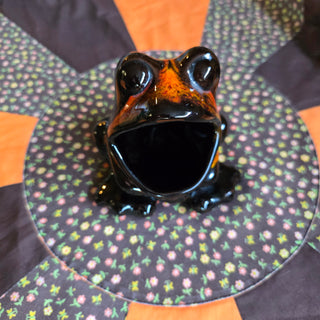 Vtg Brown/Orange Glazed Frog Soapholder