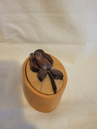 3-1/2 x 2-1/2" Oval Jewelry Wood Box with Rose on Lid RCD