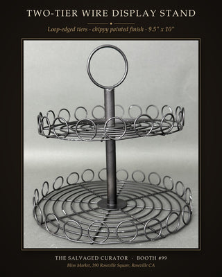 Vintage 2-Tier Black Wire Hoop Cupcake Stand & Display Riser