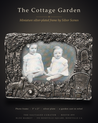 🌸 Vintage Silver Scenes Secret Garden Mini Frame Solid Pewter Silver Plate 🌸
