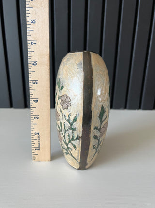 Vintage brass and floral enamel vase|105402