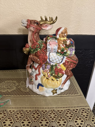 Vintage Reindeer Cookie Jar Handpainted in Fritz and Floyd Style - RCD|130127