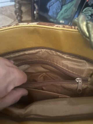 Fancy Vintage glass beads on the front and embrodiery leaves, gold rope handle with zippers on inside and out #63 VV MTS|129560