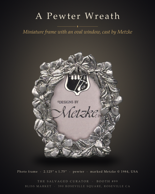 Vintage Metzke Pewter Mini Oval Floral Picture Frame 1984 USA Made Small 2.125x1.75