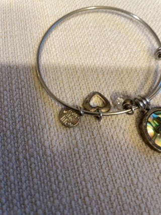 Silver bangle, charm bracelet, iridescent Cross