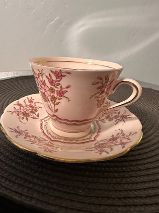 Vintage Teacup/ Saucer Tuscan Pink Green MTS