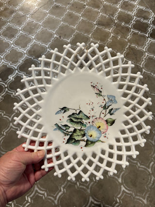Lattice Milk Glass Floral Plate NM MTS|111736