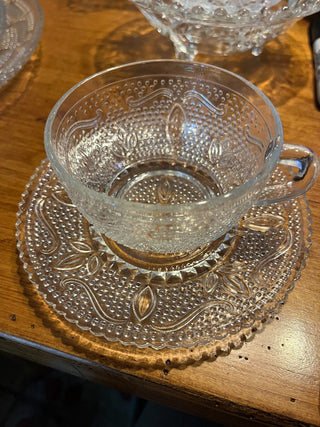 Vintage Federal Glass Co. Heritage Pattern Cup and Saucer set of 2 RSV