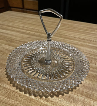 8" Fostoria Diamond Point Tidbit Round Glass Tray--SP RCD