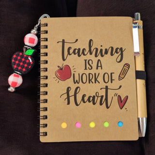 Notebook w/Matching Pen & Beaded Bookmark 4.09"x5.31"  Red Checkered Apple RSV|71139