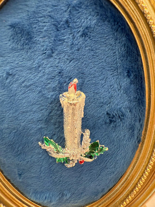 Gerrys Red Green White Enamel Gold Tone Christmas Candle Brooch VTG Signed|138969