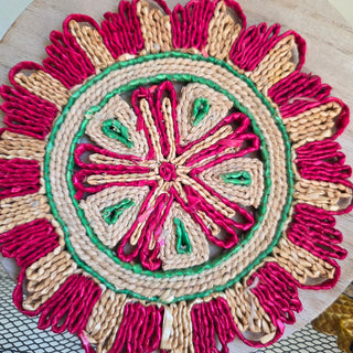Woven Raffia Straw Trivet - Multicolored