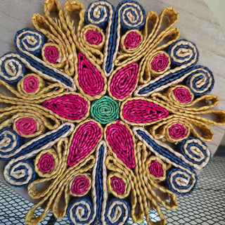 Woven Raffia Straw Trivet - Multicolored