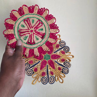 Woven Raffia Straw Trivet - Multicolored