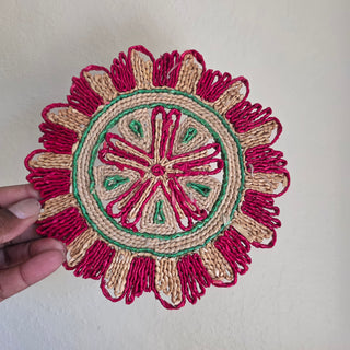 Woven Raffia Straw Trivet - Multicolored