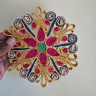 Woven Raffia Straw Trivet - Multicolored