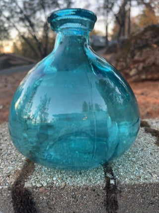 Vidrios San Miguel Bulb Vase 100% Recycled Glass 7" Aqua Blue Handmade Spain