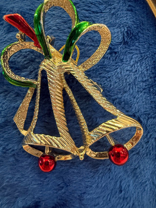 VTS GERRY'S Christmas Bells Goldtone Pin Brooch Christmas Holiday Jewelry|140239
