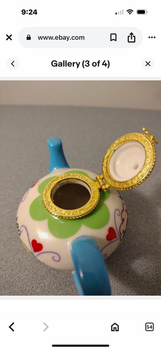 Vintage Porcelain Teapot Blue handle hinged Trinket box #62 VV MTS