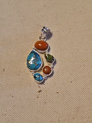 .925 5 stone  turquoise/ spiny oyster pendant|87820