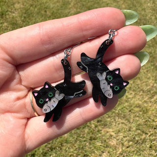 Black Cat with Fish Dangle Earrings MTS|91435