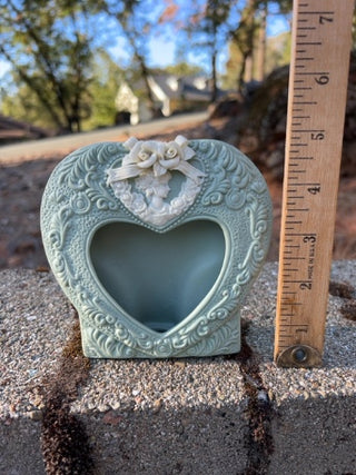 vintage Victorian-style, heart-shaped porcelain jasperware-inspired picture frame