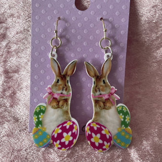 Easter bunny w/ 3 eggs earrings RSV