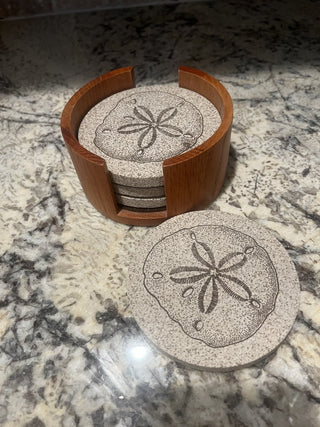 Set of Sand Dollar ThirstyStone Coasters with Holder RCD|72727