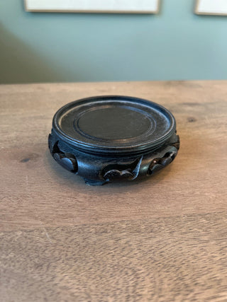 Carved black wooden round display stand RSV