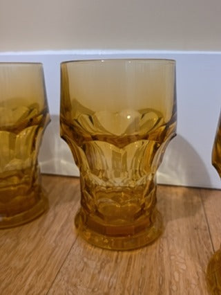 RF 4x Vtg Anchor Hocking Amber Tumblers