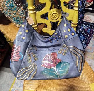 MW Anuschka Hand Painted Purse with Rose MTS|98287