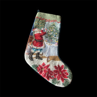 Vintage Christmas Needlepoint Stocking with emerald green stocking #47 VV MTS|133717