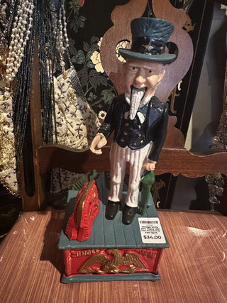 Vintage Uncle Sam Heavy cast iron Mechanical Coin Bank Working order  #62 VV MTS