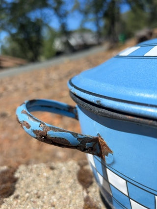 enamel-on-steel stock pot with a lid
