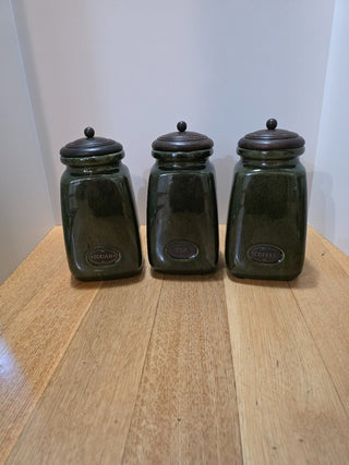 MTS 3x Dark Green Ceramic Kitchen Cannisters