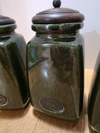 MTS 3x Dark Green Ceramic Kitchen Cannisters