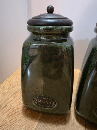 MTS 3x Dark Green Ceramic Kitchen Cannisters