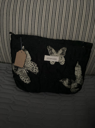 Black & Gold Butterfly Zipper Bag Large RSV|82124