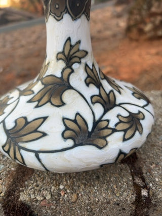 KW 6.25” Chinese Cizhou Kiln Vase Black White Porcelain Bisque Matte Sgraffito Peony Vase