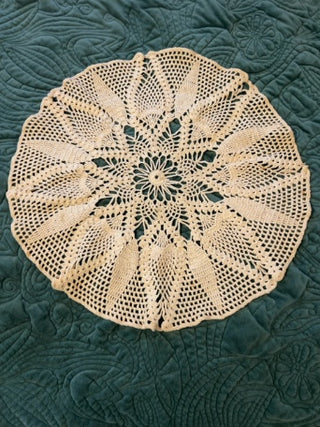 vintage 16.5” round ecru cotton crochet doily