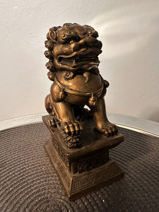 Dragon Dancing Lion Figure Antiqued Gold  MTS