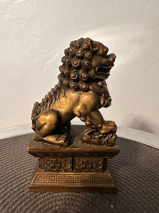 Dragon Dancing Lion Figure Antiqued Gold  MTS