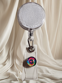 Belt Clip Interchangeable Badge Reel with Retractable Reel. Badge Button: Rainbow swirl. Our Interchangeable Badge Reels are made to be used with our Interchangeable Badge Reel Charms.|63714
