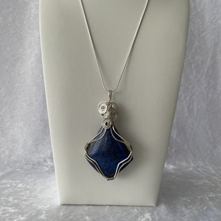 chain necklace w/ wire-wrapped lapis lazuli pendant RSV